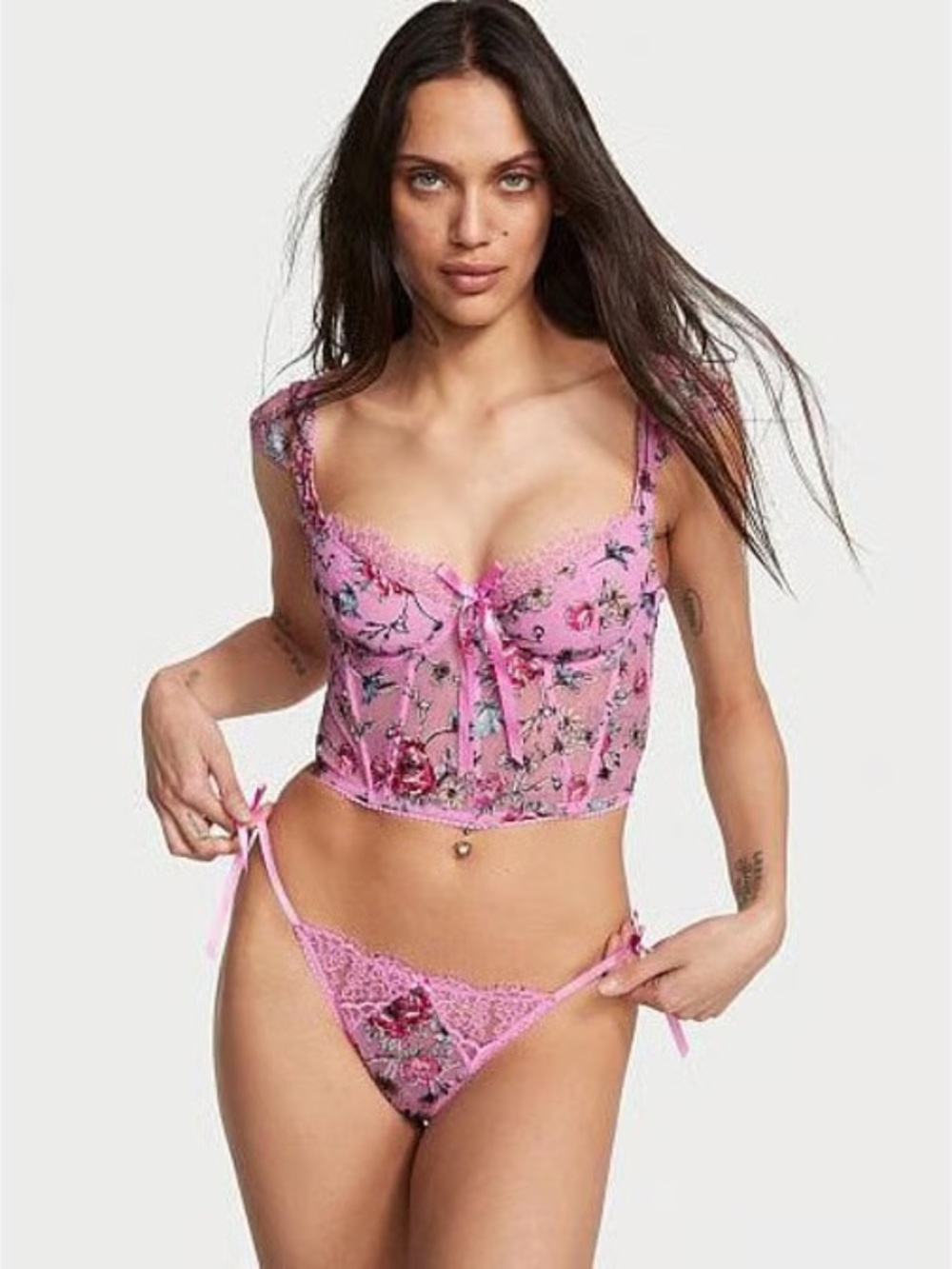 Victoria's Secret Pink Floral Ruffled Strap Crop Camisole